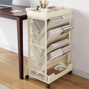 COVAODQ Book Cart Widen Mobile Bookshelf Rolling Bookshelf Organizer Bookcase Book Storage Rack with Wheels, Office Cart with Wheels for School Office