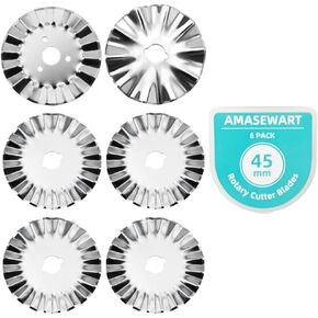 AMASEWART 6 Pack 45mm Pinking Rotary Cutter Blades, Wave Rotary Blades, Decorative Rotary Blades for Quilting,Sewing and Arts & Crafts