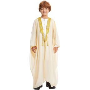 FYMNSI Boys Robe Islamic Muslim Clothes Kimono Loose Abaya Long Sleeve Embroidered Chiffon Kaftan Cardigan Casual Dubai Thobe