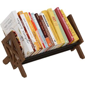 Desktop Bookshelf Organizer, Wood Office Tabletop Book Storage Rack, Tilting Bookcase for Books/CDs/Magazine Display (White)