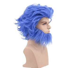 VGbeaty Men Yellow Green Short Wavy Wig Crazy Beetlejuice Cosplay Wig High Temperature Resistant Synthetic Fibers Adjustable Size Breathable Wig Cap Halloween Party Costume Anime Wig