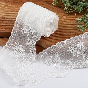 White Lace Trim for Sewing Lace Ribbon Embroidery, 5 Yard Lace Trim Ribbon 3.5inch Width Eyelet Craft Lace Fabric for DIY Craft Sewing, Wedding Bridal Decoration, Home Decoration, Packaging
