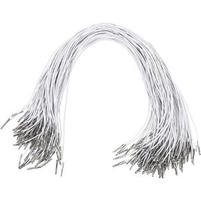 50pcs Barbed Elastic Cords with Metal Ends White Stretch Loops for Masks Lanyard Loop Party Hats DIY Crafts Projects Rope Thread String Extender Strap for Badges Book Binding Signs
