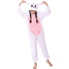 WAFUNNE Animal Onesie Costume for Kids Child Boys Girls Adult Womens Mens Cosplay Halloween Easter White Pink Rabbit