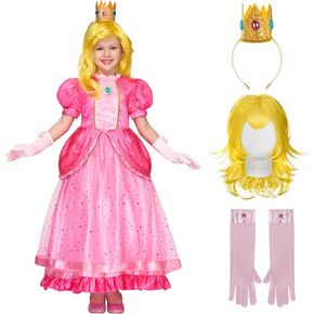 Spooktacular Creations Halloween Princess Dress Up for Girls, Kids Pink Peach Princess Dress, Crown Costume Set for Cosplay