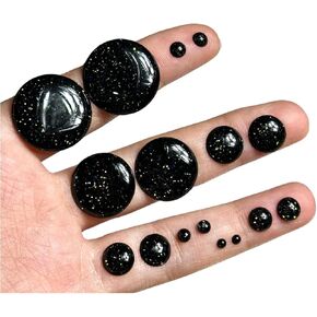 275-M 36 Pairs in Black with Glitter, Adhesive or Self-Adhesive 3D Resin Eyes, (Various Sizes in The Same Blister), for use with Clay, Cold Porcelain, Sculpture, Polymer Clay, EVA, Felt, Fabric