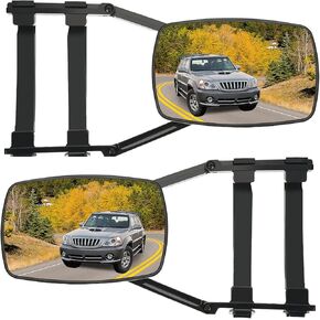 Tow Mirrors, Clamp-On Towing Mirrors, Safety Stability Side Mirror Extenders for Towing, 360 Degree Rotation Adjustable Towing Mirrors, 2 Pieces