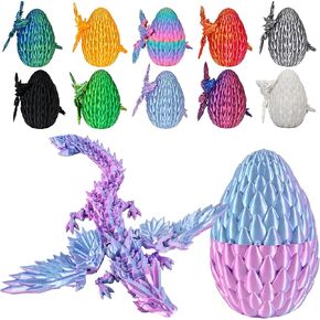 3D Printed Dragon Egg, Easter Dragon Eggs with Dragon Inside, Articulated Flexible 3D Printed Dragon in Egg Fidget Toy, Easter Basket Stuffers for Kids (Black&Red)