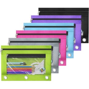 DoDoMagxanadu 3 Ring Pencil Pouch, Binder Pencil Pouch with Zipper and Mesh Window,8pack 8colors