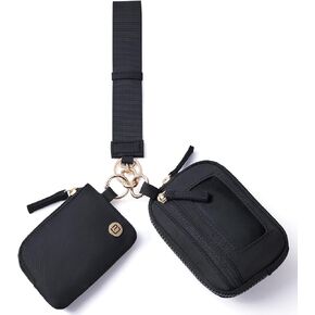 POIUGOYA Keychain Wristlet Wallet,Dual Pouch Wristlet Portable,Nylon RFID Coin Purse Small Wallet with key ring,ID Window