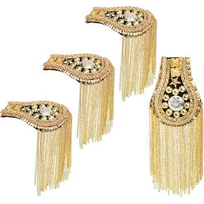 4 Pieces Tassel Shoulder Epaulettes, Metal Gold Fringe Shoulder Pads with Pins, Shoulder Boards Badge Beads Punk Fringe Epaulet for Jacket, Suit, Uniform Accessories