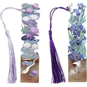 2 PCS Metal Bookmarks with Tassel, Oil Painting Starry Night Over The Rhone Bookmark and Almond Blossoms Bookmark, Pretty Bookmarks for Women, Very Beautiful Bookmark, Metal Bookmarks Gifts
