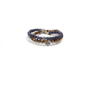 Unisex Three Layer Wrap Bracelet with Silver Oxidized beads & Lobster Lock. Power of three gemstones packed in one bracelet