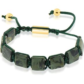 Classic Flat Beaded Bracelet in macram? Drawstring, Linked Together with The Energies of Green Agate Gemstone and Nylon Thread