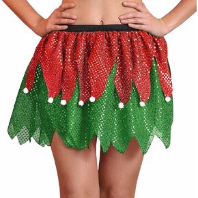 REETAN Christmas Belly Skirt Sequins Layered Short Skirt Sparkly Fashion Skirt Costume for Women and Girls