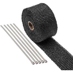 Pindex 2 inch by 16.5 feet Exhaust Manifold Heat Wrap Thermal Wrap Tape and Stainless Ties Kit,Black