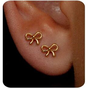 Gold Earrings for Women 14K Gold Stud Earring Dainty Minimalist Simple Small Bow Earrings for Gift for Her in Kuwait