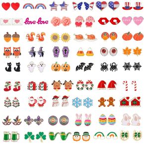 Yoshow 54 Pairs Hypoallergenic Holiday Earrings Variety Pack Cute Halloween Stud Earrings Bulk for Women Teens Fun Thanksgiving Christmas Earrings Set Fall Earrings Jewelry