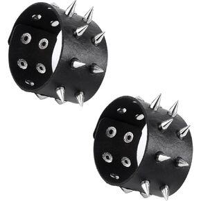 CASDAN 2-9 Pieces Studded Bracelet Black Leather Punk Bracelet for Women Men Cuff Wrap Gothic Bracelet Snap Button 80s Wristband Emo Bracelet Halloween Outfits