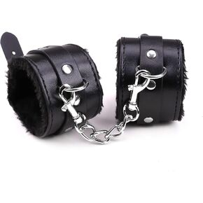 Punk Wrist Leather Handcuffs Bracelet Adjustable PU Leather Cuffs Bracelet Soft Plush Lining Wrist Handcuffs Bracelet Leg Cuffs Role Play Exercise Bands Leash Detachable for Home Yoga Gyms Party Cosplay Jewelry Gift