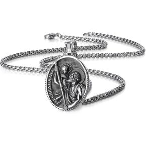 St Michael Pendant Necklace for Men, Saint Michael/Christopher/Jude/Benedict/Joseph/Anthony/Virgin Mary Medal Necklaces, Archangel Religious Medals Catholic Protection Jewelry Gift, 24 inches Chain