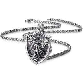 St Michael Pendant Necklace for Men, Saint Michael/Christopher/Jude/Benedict/Joseph/Anthony/Virgin Mary Medal Necklaces, Archangel Religious Medals Catholic Protection Jewelry Gift, 24 inches Chain in Saudi Arabia