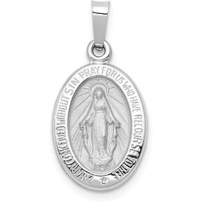 Sonia Jewels 14k White Gold Virgin Mary Pray for Us Charm Miracle MedalBrushed Matte Finish Pendant Charm - 18mm x 11mm