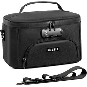 OZCHIN Large Storage Box with Combination Lock, Carbon Lining Locking Bag Durable Storage Cases Stylish and Portable Travel Bag Organizer Lockable Box, Great Gifts for Friends(Black)