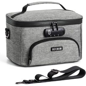 OZCHIN Large Storage Box with Combination Lock, Carbon Lining Locking Bag Durable Storage Cases Stylish and Portable Travel Bag Organizer Lockable Box, Great Gifts for Friends(Black)
