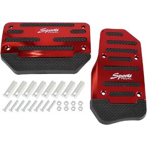 X AUTOHAUX 2pcs Metal Rubber Car Accelerator Brake Foot Pad Nonslip Pedals Treadle Cover Red Black