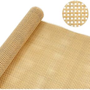 Plastic Rattan Square Webbing Roll, 16 in x 6.6 Ft, Faux Cane Webbing for DIY Home Decor Projects, Pre-Woven Open Mesh for Furniture, Bed, Cabinet, Wardrobe, Room Divider, Light Shade