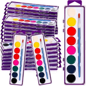 24 Pack Watercolor Paint Sets Bulk 8 Colors Washable Paint for Kids Water Color Paint with Wooden Brush for Classroom Art Schools Halloween Christmas Party Favors Kids Prizes(Green)