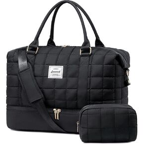 LOVEVOOK Large Duffle Bag for Travel, Puffer Weekender Bags for Women Travel Tote, Carry on Duffel Bag for Airplanes, 18 Inch Personal Item Bag Gym Bag Women, Black