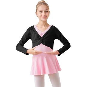 Girls Ballet Wrap Top Long Sleeve Dance Crop Tops for Kids Toddlers Cotton Shrug Sweater