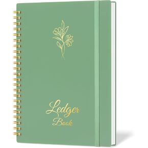 Accounting Ledger Book for Small Business Bookkeeping & Personal Use, Expense Tracker Notebook for Family Budget, Bookkeeping Record Book, Income and Expense Log Book - 8.4" x 6.1" (Green)