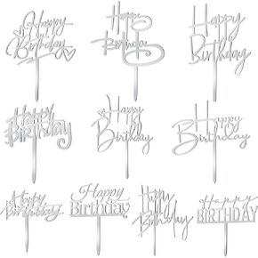 10 PCS Black Happy Birthday Cake Topper Acrylic Cupcake Topper A Series of Birthday Cake Supplies Decorations