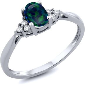Gem Stone King 14K White Gold Gemstone Birthstone and White Diamond Engagement Ring | Oval Shape 6X4MM | Wedding Anniversary Promise Gold Ring For Women | Available in Size 5, 6, 7, 8, 9
