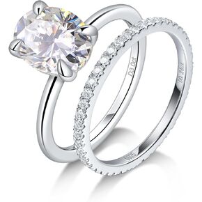Ladylike Moissanite Oval Engagement Ring Sets for Women 3ct Sterling Silver Solitaire Promise Ring& Full Eternity Wedding Band Rings, Size 8.5