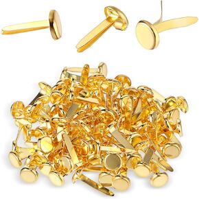100 Pieces Paper Fasteners Brads, Ymapinc Round Metal Paper Brass Fasteners Brads for Paper Crafts Decorative Scrapbooking Making DIY Supplies, 8 x 18mm (Golden)