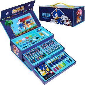 Sonic The Hedgehog Art Set for Girls Boys Colouring Sets for Children 40 Plus Pieces Travel Set CarryF & F Storesing Handle Painting Sets for Children Art Supplies Gifts for Boys