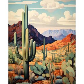 Arizona mountains Cactus Mountain in The Desert Landscape Paint by Number Kits 16''W x 20''H Canvas Oil Painting for Students Adults Beginner Acrylic Watercolor paint (Frameless)