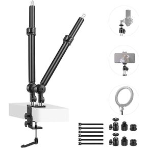 NEEWER Camera Desk Mount Stand 225° Tilt & 360° Swivel 17.7"-24.8" Tabletop Desktop Light Stand Adjustable Table Top Stand C Clamp Ball Head Screw for Ring Light DSLR Phone Overhead Photography 2 Pack