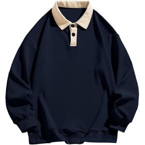 ZAFUL Men's Long Sleeve Polo Shirts Color Spliced Polo Collar Sweatshirt Casual Golf Patchwork Shirts Tops