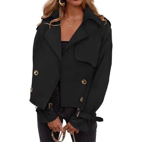 ZESICA Womens Long Sleeve Crop Trench Coat Lapel Double Breasted Loose Casual Jacket with Pockets