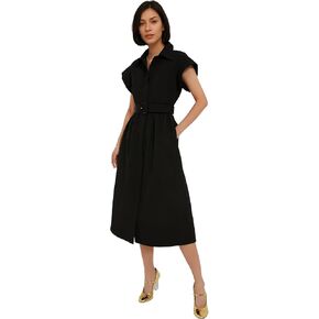 Jenkoon Women's Turn Down Collar Shirt Dress with Belt Short Sleeve Shell Trench Coat Formal Dresses in Kuwait