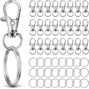 50 PCS in 25 Sets, Metal Swivel Lobster Claw Clasps, Keychain Clip with Large Key Ring, Premium Keychains Clips, Snap Hooks and Sturdy Key Rings, for Key Chain Making Kit，HnoaTovy (Silver)