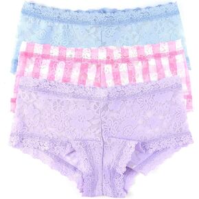 hanky panky Daily Lace Boyshort, Mid-rise, Comfortable, 3-Pack, Fashionable Ladies Underwear in Sizes XS to L