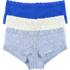 hanky panky Daily Lace Boyshort, Mid-rise, Comfortable, 3-Pack, Fashionable Ladies Underwear in Sizes XS to L