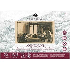 لوحة ورق رسم Magnani 1404 Annigoni مقاس 7x10 بوصة، 25 ورقة رسم للفنانين، 100% قطن، دفتر رسم فني أرشيفي خالٍ من الأحماض، ورق رسم بيج مثالي للوسائط المختلطة، صنع في إيطاليا