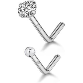 Sterling Silver Nose Rings Studs 20G Nostril Piercings for Women Men Cubic Zirconia Hypoallergenic L Shape Sun Flower Nose Piercing Earring Gifts